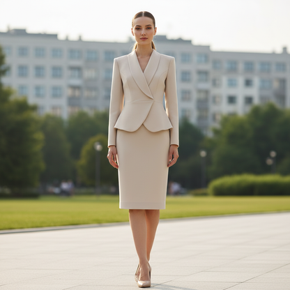 Conjunto Malha Mulher Bege | Blazer e Calça Slim