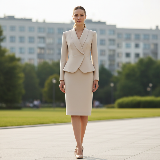 Conjunto Malha Mulher Bege | Blazer e Calça Slim