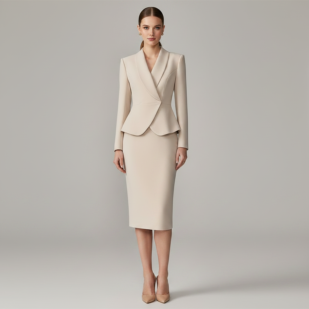 Conjunto Malha Mulher Bege | Blazer e Calça Slim