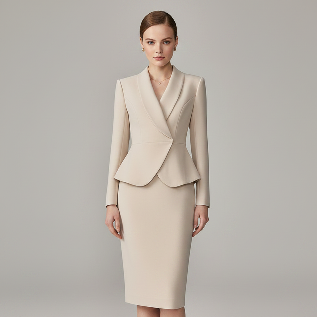 Conjunto Malha Mulher Bege | Blazer e Calça Slim