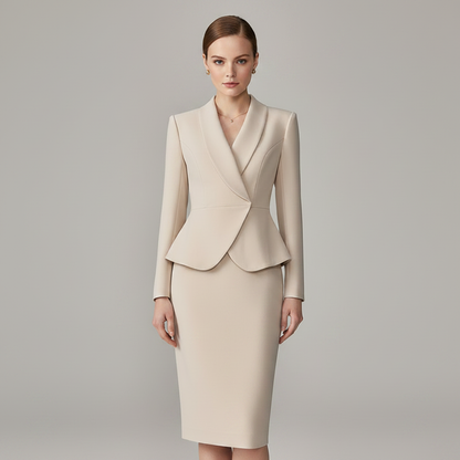 Conjunto Malha Mulher Bege | Blazer e Calça Slim
