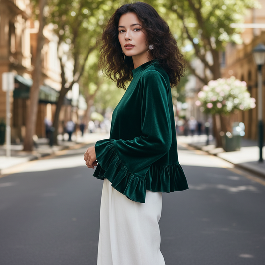Blusa de Veludo com Babados | Blusas Senhora e Mulher