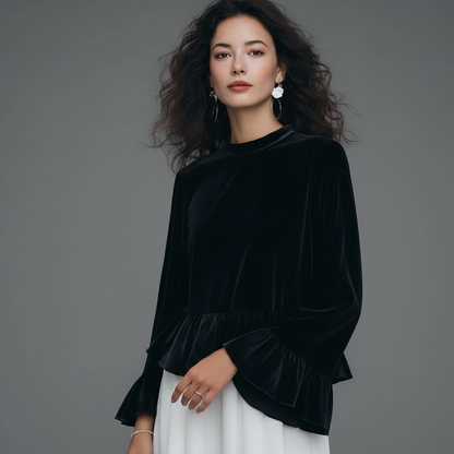 Blusa de Veludo com Babados | Blusas Senhora e Mulher