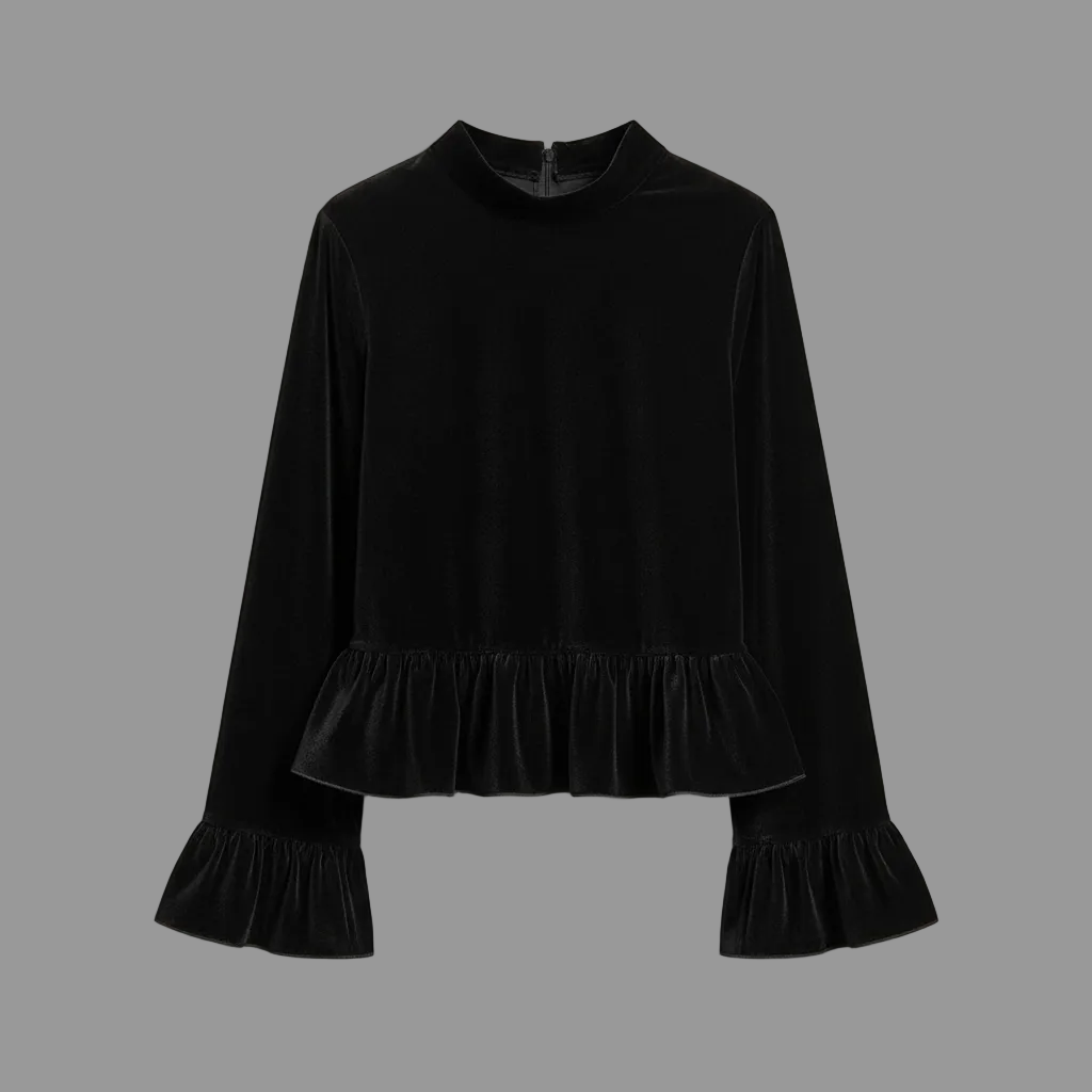 Blusa de Veludo com Babados | Blusas Senhora e Mulher