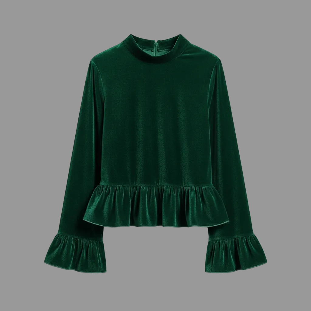 Blusa de Veludo com Babados | Blusas Senhora e Mulher