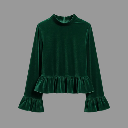 Blusa de Veludo com Babados | Blusas Senhora e Mulher