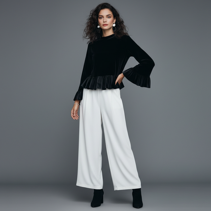 Blusa de Veludo com Babados | Blusas Senhora e Mulher