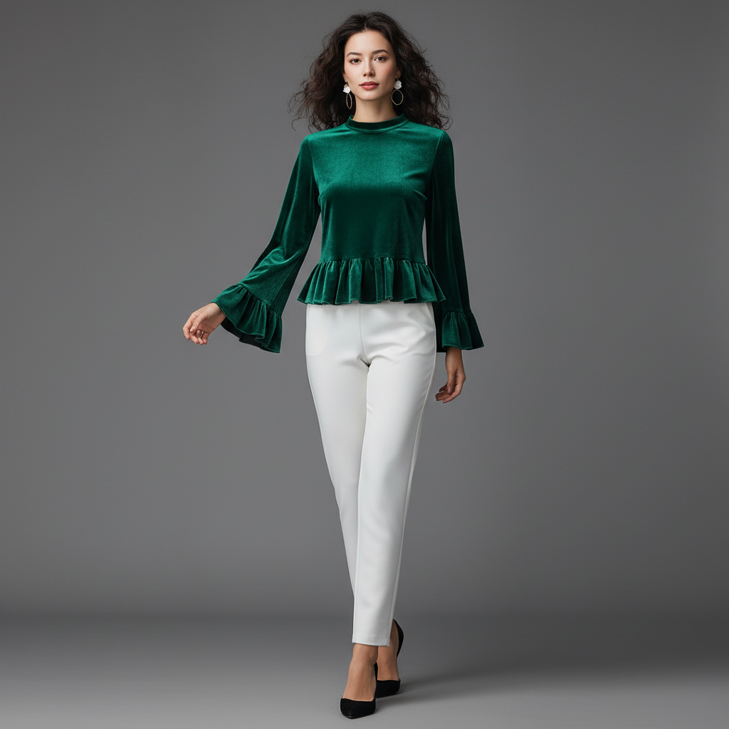Blusa de Veludo com Babados | Blusas Senhora e Mulher