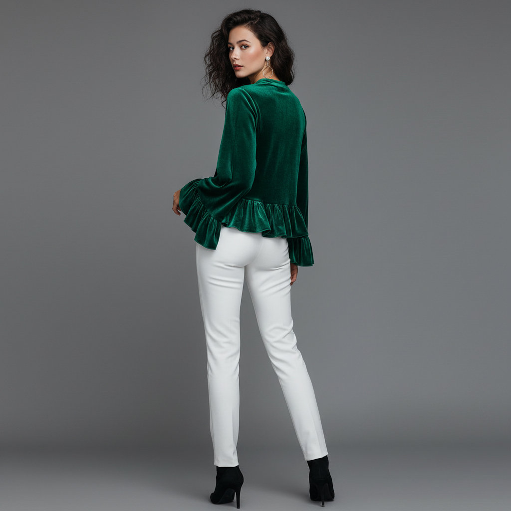 Blusa de Veludo com Babados | Blusas Senhora e Mulher
