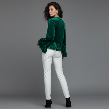 Blusa de Veludo com Babados | Blusas Senhora e Mulher
