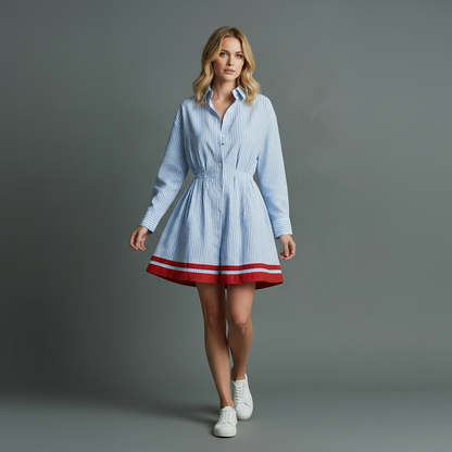 Vestido Mini Listrado Azul | Vestidos Curto Mulher