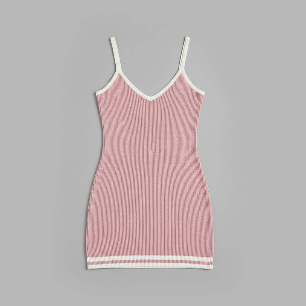Vestido Mini Tricô Rosa Retro | Vestidos Mulher Curto