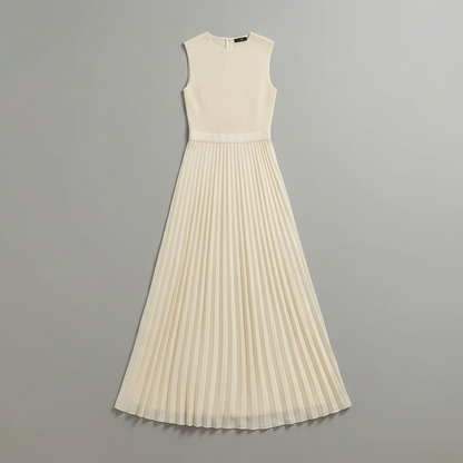 Maxi Vestido Creme com Barra Plissada | Vestido Longo