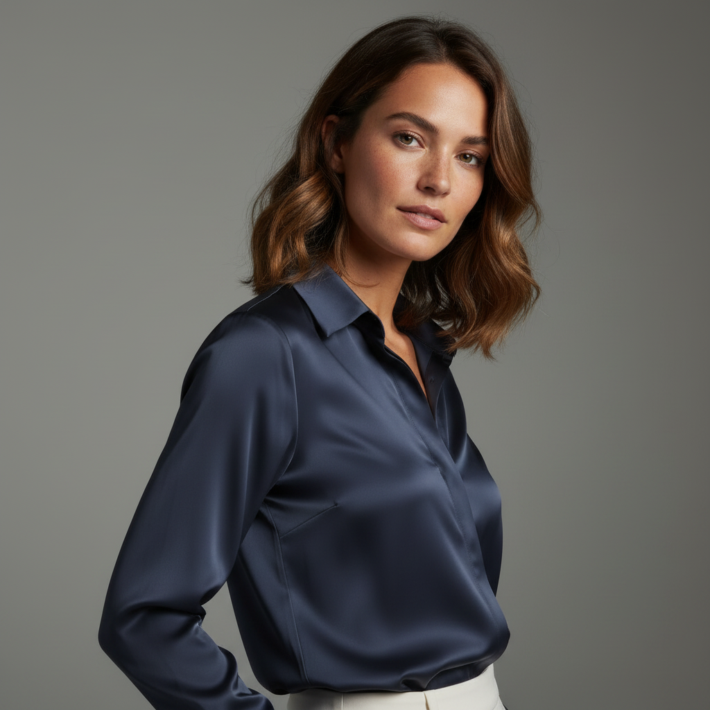 Blusa Branca de Cetim Elegante | Camisas Mulher