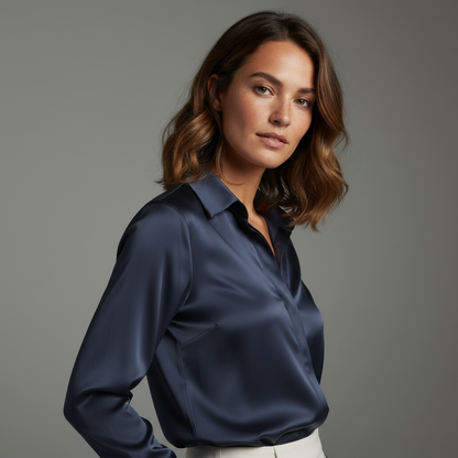 Blusa Branca de Cetim Elegante | Camisas Mulher