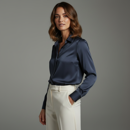 Blusa Branca de Cetim Elegante | Camisas Mulher