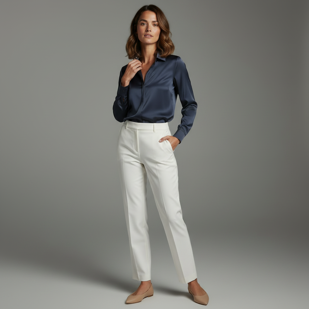 Blusa Branca de Cetim Elegante | Camisas Mulher