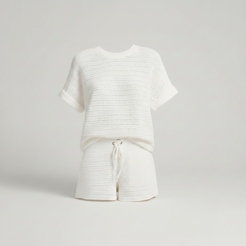 Conjunto Malha Mulher Branco | Conjunto Casual de Manga Curta
