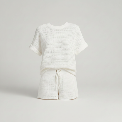 Conjunto Malha Mulher Branco | Conjunto Casual de Manga Curta