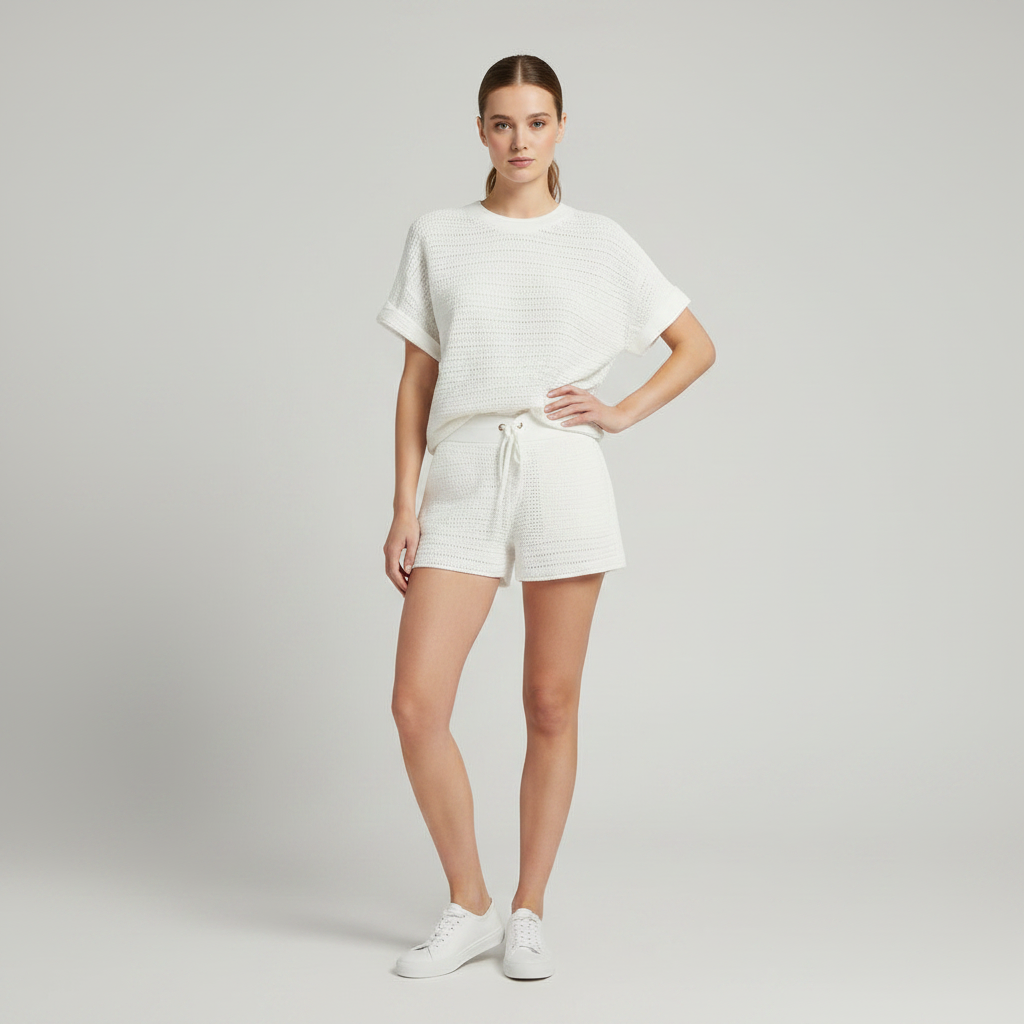 Conjunto Malha Mulher Branco | Conjunto Casual de Manga Curta