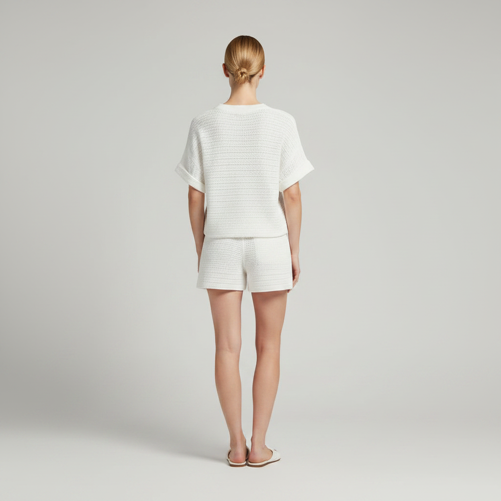 Conjunto Malha Mulher Branco | Conjunto Casual de Manga Curta
