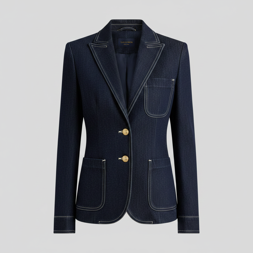 Jaqueta Jeans Azul Marinho Retro com Costura Matelassê