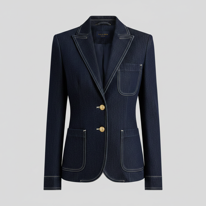 Jaqueta Jeans Azul Marinho Retro com Costura Matelassê