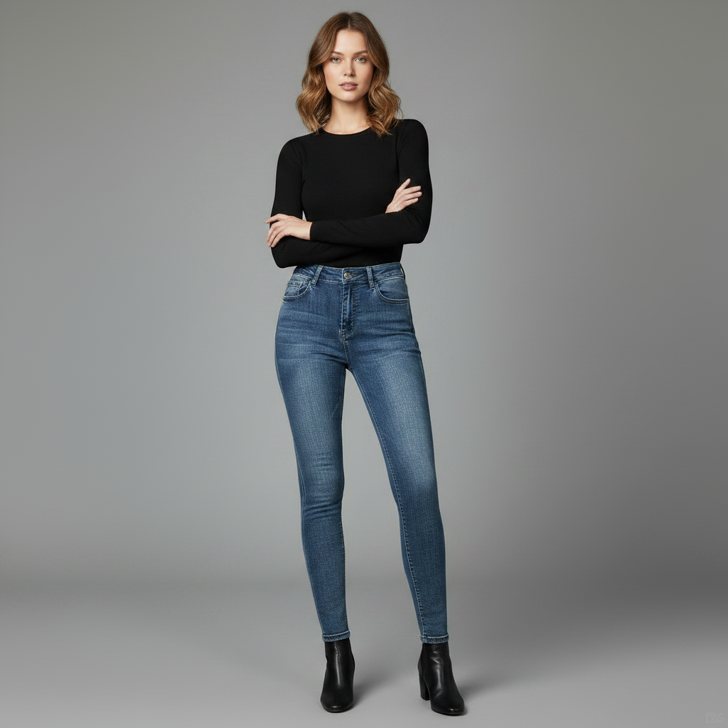 Calças de Ganga Mulher Skinny Lavagem Vintage Azul | Jeans Feminino