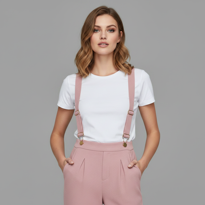 Macacão Rosa de Veludo Cotelê Ajustável | Macacão Casual