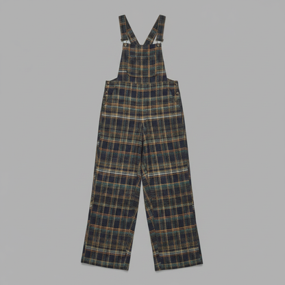 Macacão Azul Xadrez Retro | Pantalonas Largas com Fecho Lateral