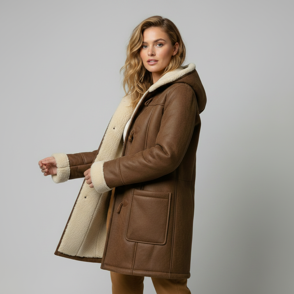 Casaco de Lã Feminino com Capuz | Jaqueta Casual de Inverno