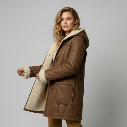Casaco de Lã Feminino com Capuz | Jaqueta Casual de Inverno