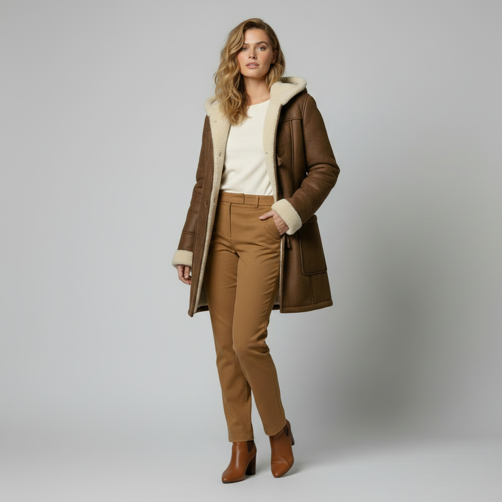 Casaco de Lã Feminino com Capuz | Jaqueta Casual de Inverno