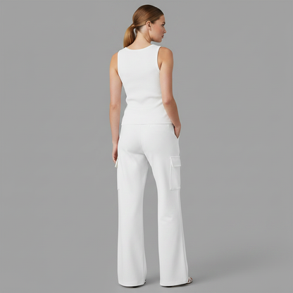 Conjunto Malha Mulher V-Neck com Calça Cargo | Moda Casual