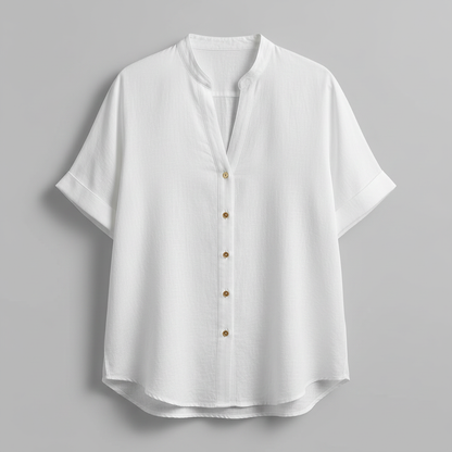 Blusa Branca de Linho com Gola Alta | Camisas Mulher Casual