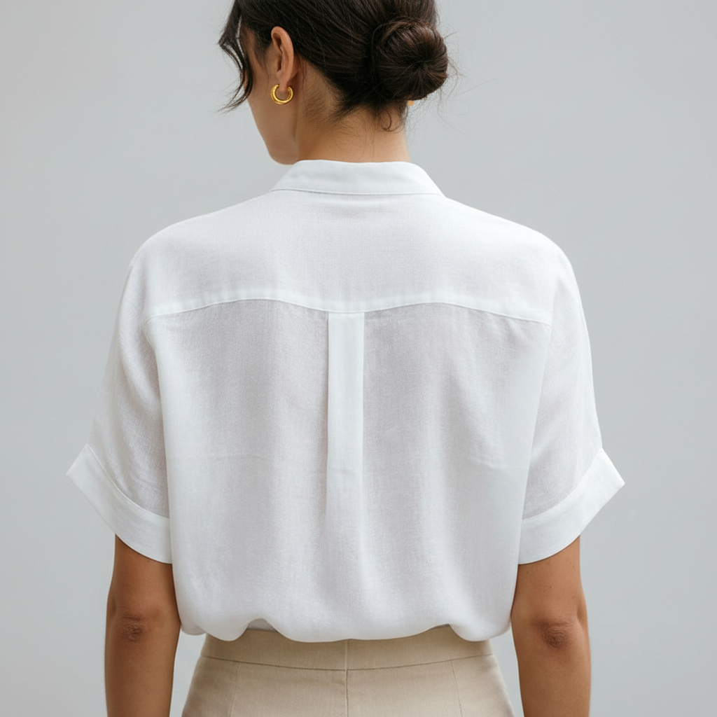 Blusa Branca de Linho com Gola Alta | Camisas Mulher Casual