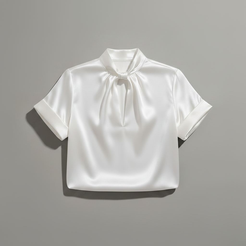 Blusa Branca Keyhole | Camisa de Cetim Feminina