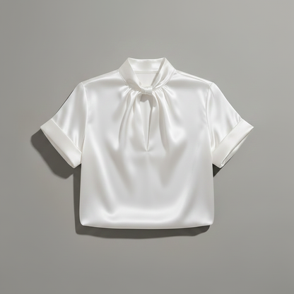Blusa Branca Keyhole | Camisa de Cetim Feminina