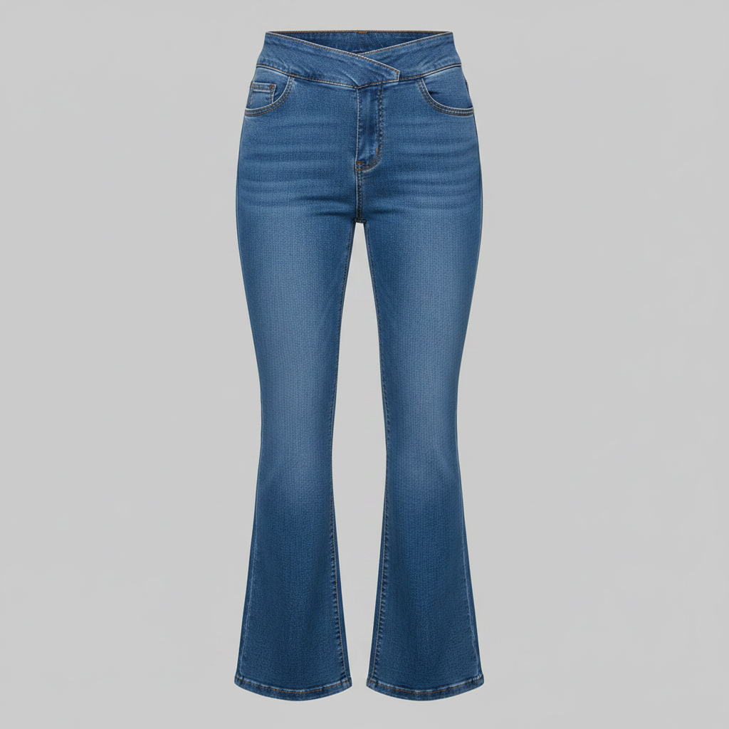Helena | Jeans Stretch Feminino com Cintura Alta e Barra Flare