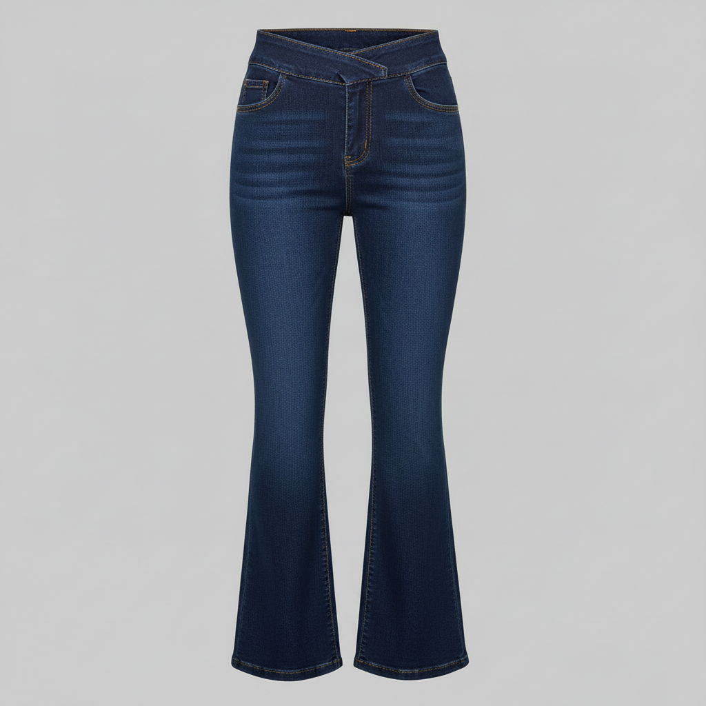 Helena | Jeans Stretch Feminino com Cintura Alta e Barra Flare