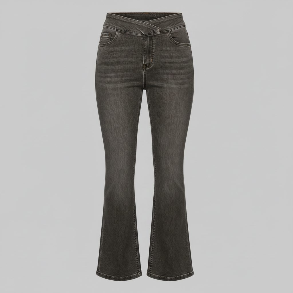 Helena | Jeans Stretch Feminino com Cintura Alta e Barra Flare