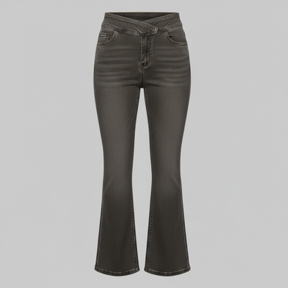 Helena | Jeans Stretch Feminino com Cintura Alta e Barra Flare
