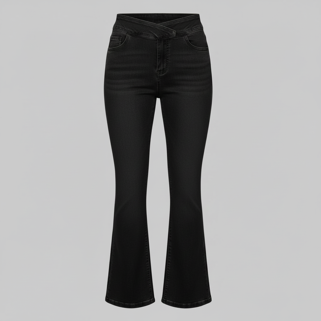 Helena | Jeans Stretch Feminino com Cintura Alta e Barra Flare