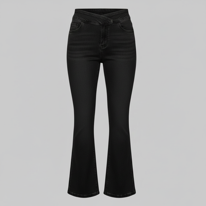 Helena | Jeans Stretch Feminino com Cintura Alta e Barra Flare