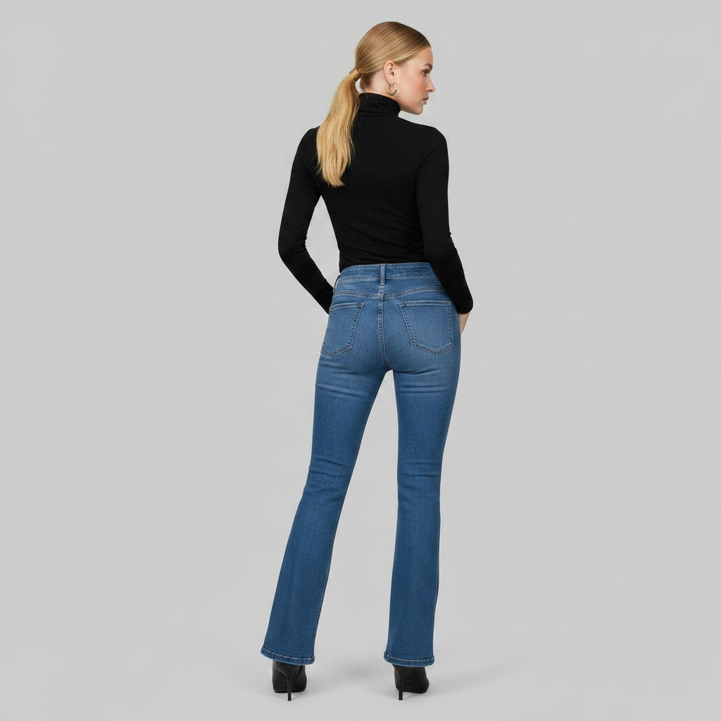 Helena | Jeans Stretch Feminino com Cintura Alta e Barra Flare