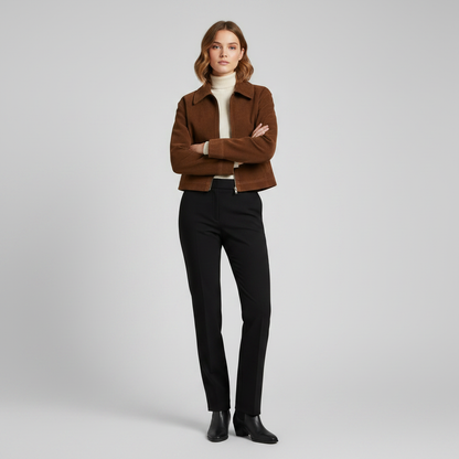 Jaqueta Curta Casual em Suede com Zíper e Bolso