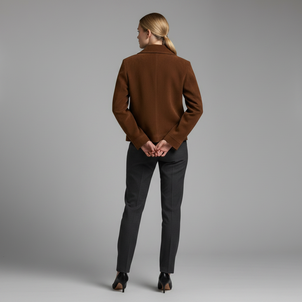 Jaqueta Curta Casual em Suede com Zíper e Bolso